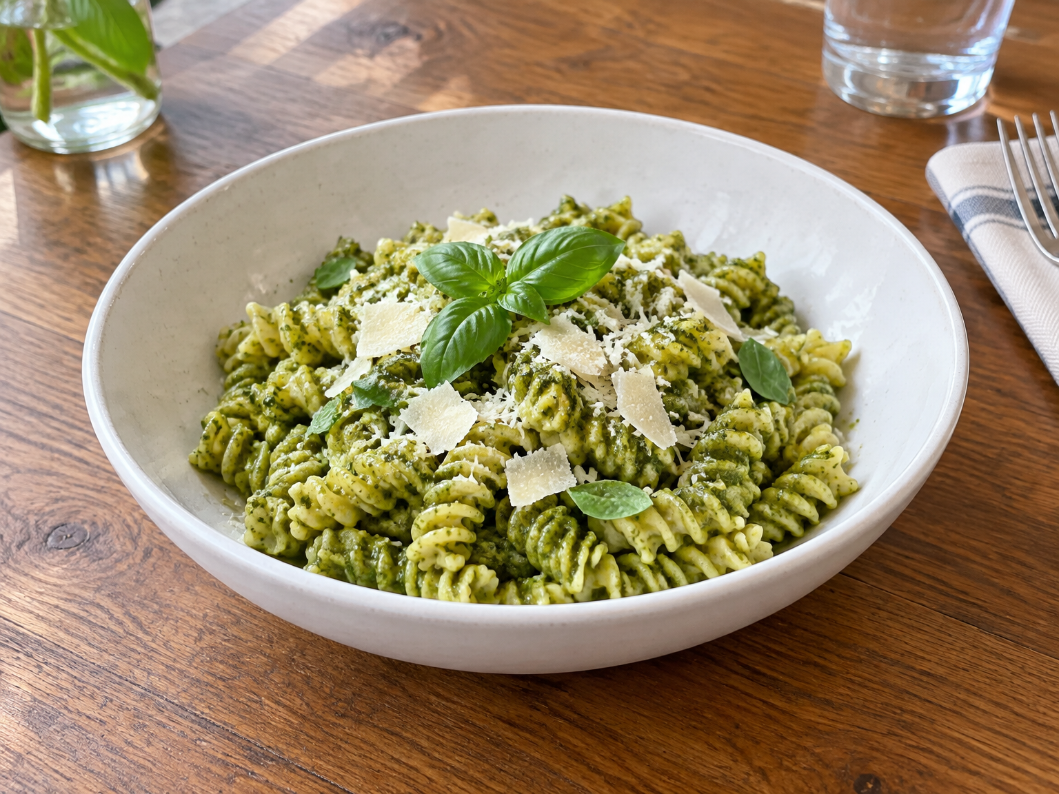 Basil pesto pasta generated by the same GPT image model with the plain request only