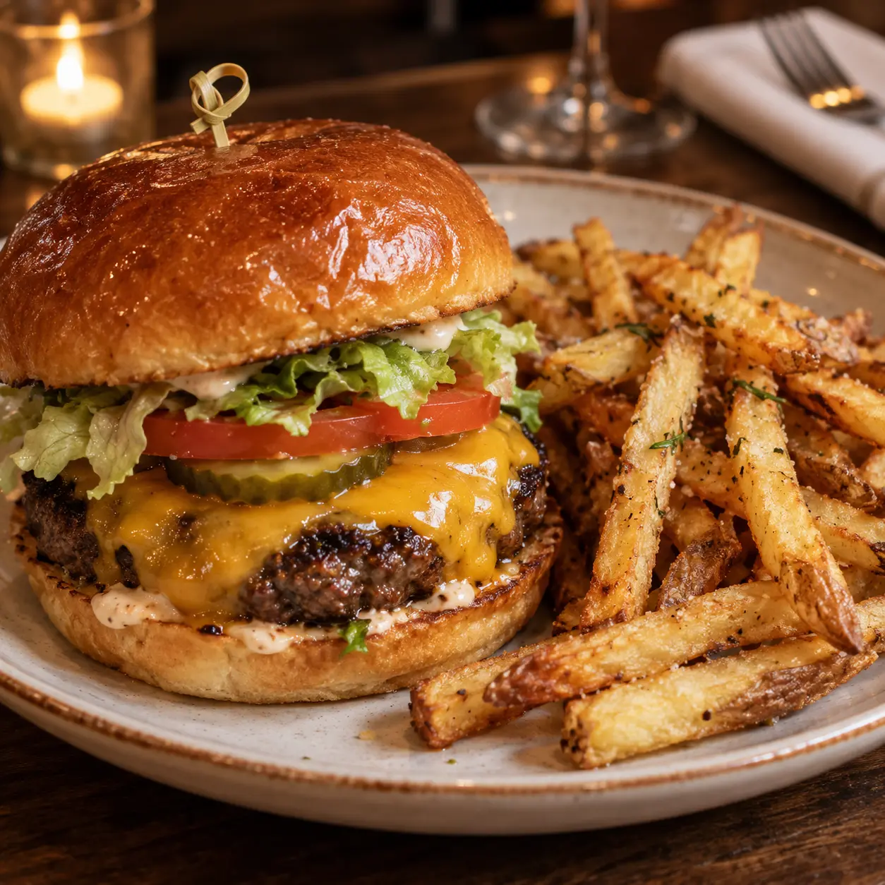 Cheeseburger with golden fries