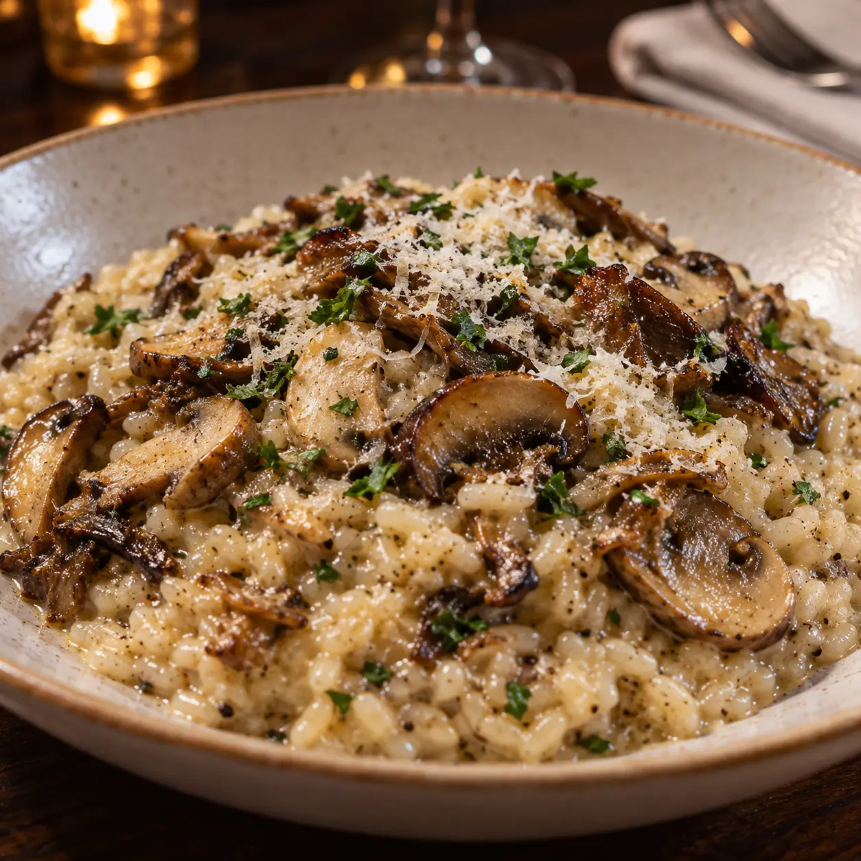 Creamy mushroom risotto with parmesan