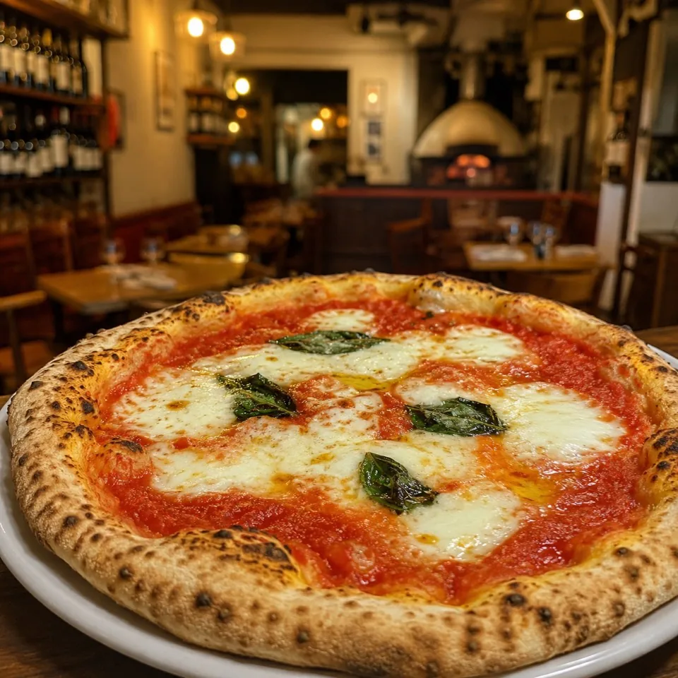 Fresh Neapolitan pizza in a restaurant setting, made with Create