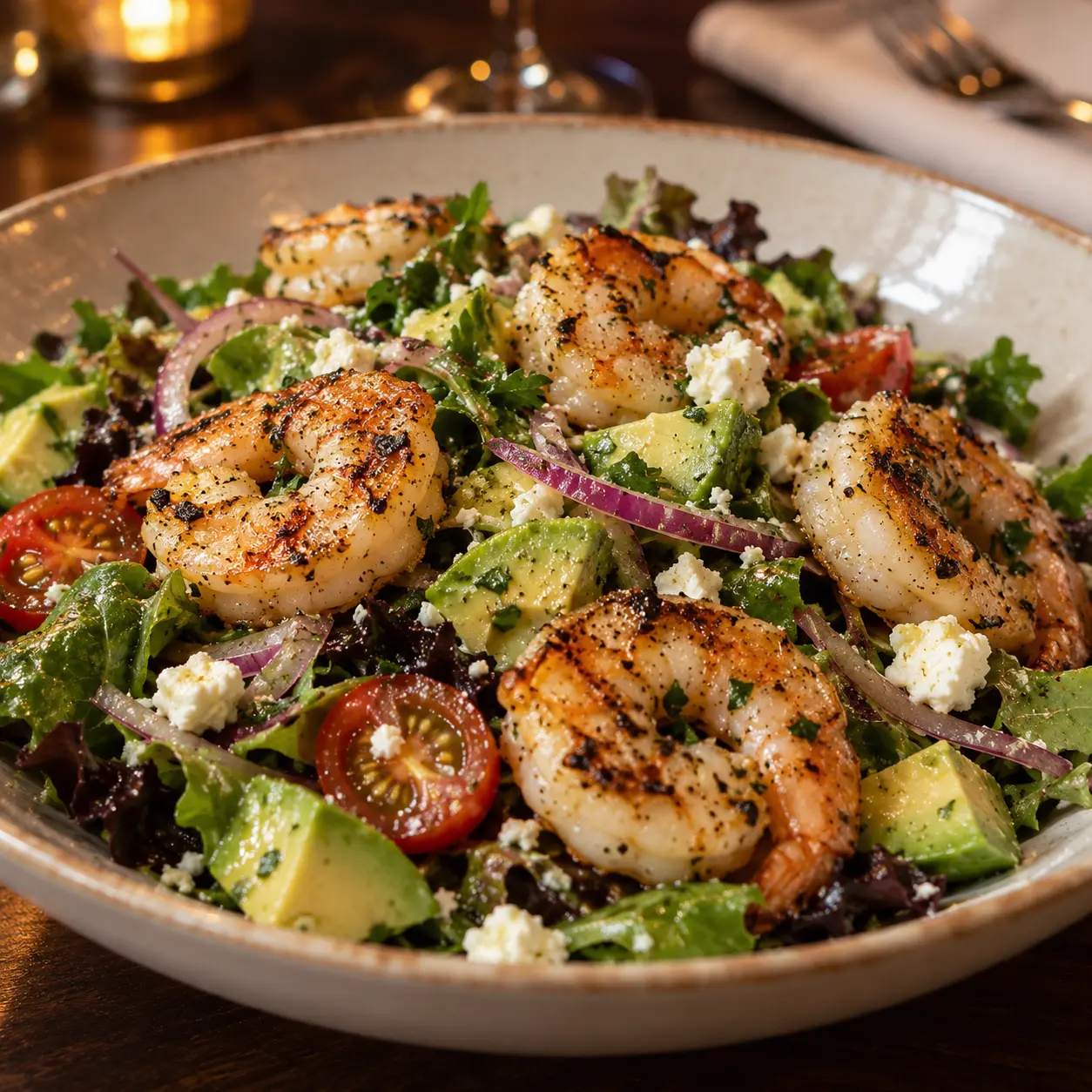 Grilled shrimp and avocado salad