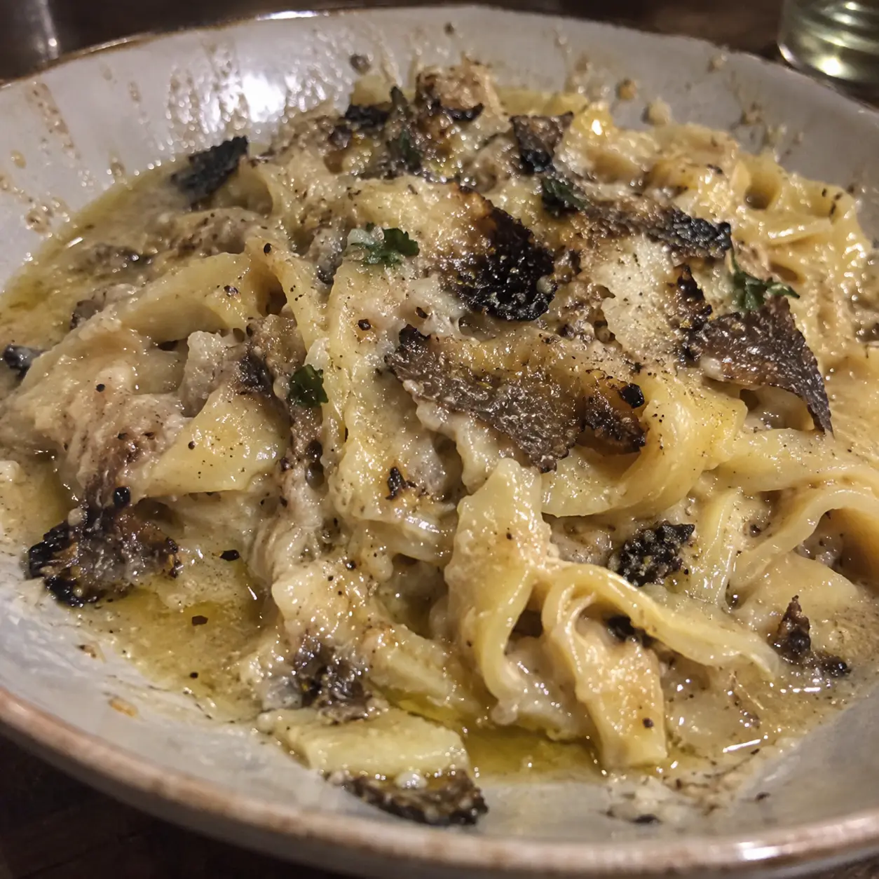 Original truffle pasta photographed at the table